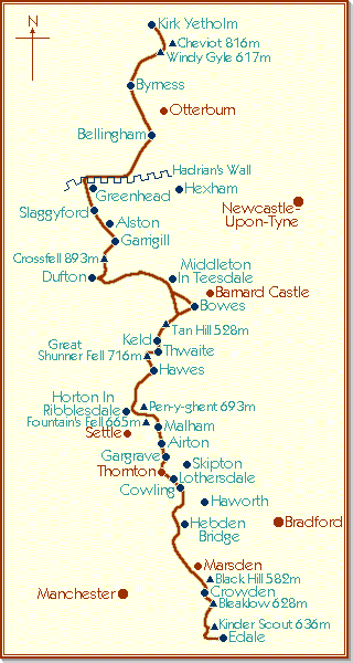 Pennine Way - map of route